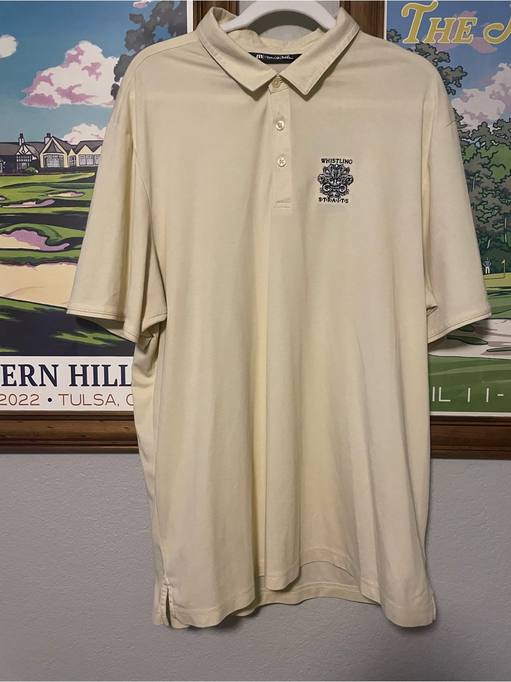 TravisMathew Whistling Straits Golf Polo Shirt Men’s XL Beige Embroidered Course
